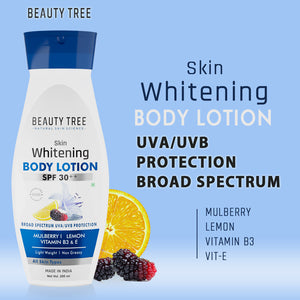 Beauty tree Skin Whitening Body Lotion with SPF 30 ++, Mulberry, Lemon For Whitening Skin Tone 200ml