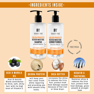 Beauty Tree Color Protect Reviver Moisture Shampoo & Conditioner 600 With Quinoa Protein, Acai & Marula oil to Protect Color & Repair Damaged Hair (300X2)ml