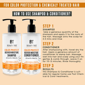 Beauty Tree Color Protect Reviver Moisture Shampoo & Conditioner 600 With Quinoa Protein, Acai & Marula oil to Protect Color & Repair Damaged Hair (300X2)ml