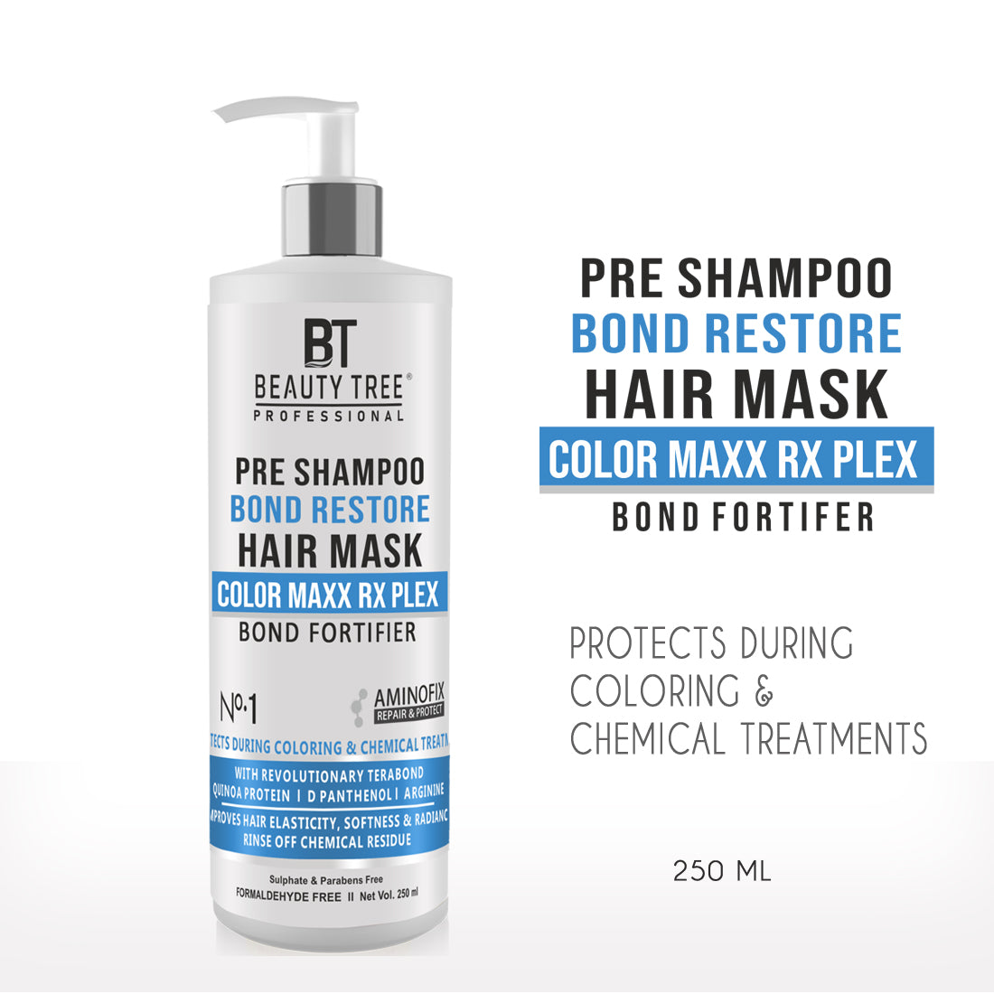 Beauty Tree Professional Color Plex Maxx Rx Pre Shampoo Bond Fortifier Hair Mask For Damaged, Dry & Frizzy Hair | Hair Bond Repair | For Women & Men 250 ml