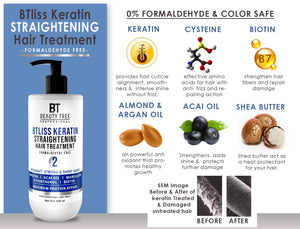 Beauty Tree BTliss Hair Straightening Keratin Treatment Formaldehyde free, Professional Hair treatment for strong shiny & Straight Hair 500 ml