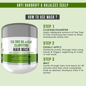Beauty Tree Professional Tea Tree Oil and Clay Hair Mask Anti Dandruff hair mask, removes buid up and flakes, deep conditioning, 500 ml