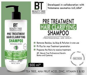 Beauty Tree Pre Treatment Hair Clarifying Shampoo STEP1 with Tea tree, AHA Fruit Acid , Zinc, Vitamin E & B3 For Deep Hair & Scalp Cleansing 500 ml
