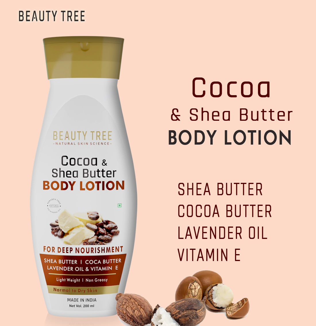 Beauty Tree Cocoa & Shea Butter Body Lotion Moisturizer | For Glowing & Soft Skin | For Women & Men 200 ml