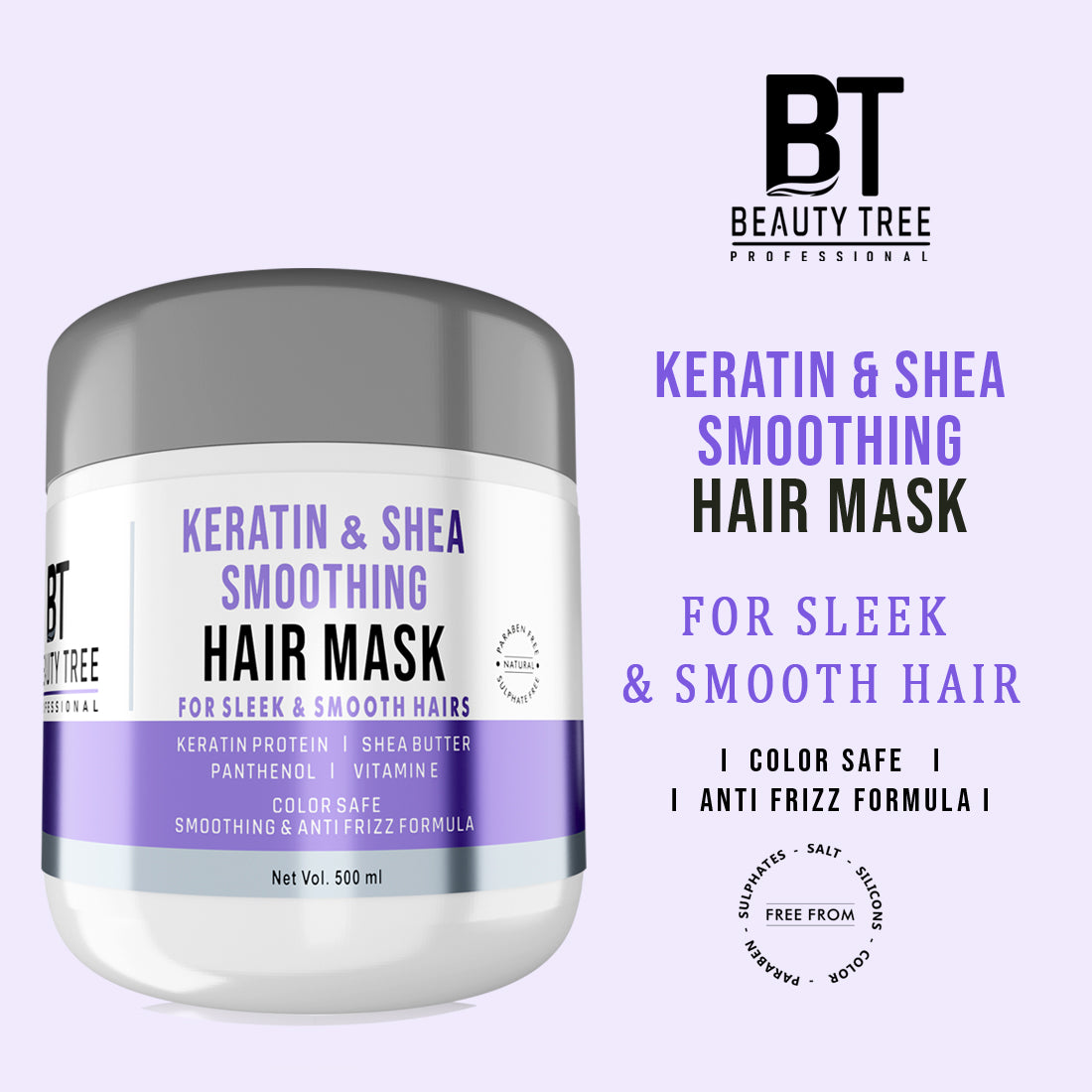 Beauty Tree Professional Keratin & Shea Smoothening Hair Mask | Keratin Hair Cream For Women & Men 500 ml