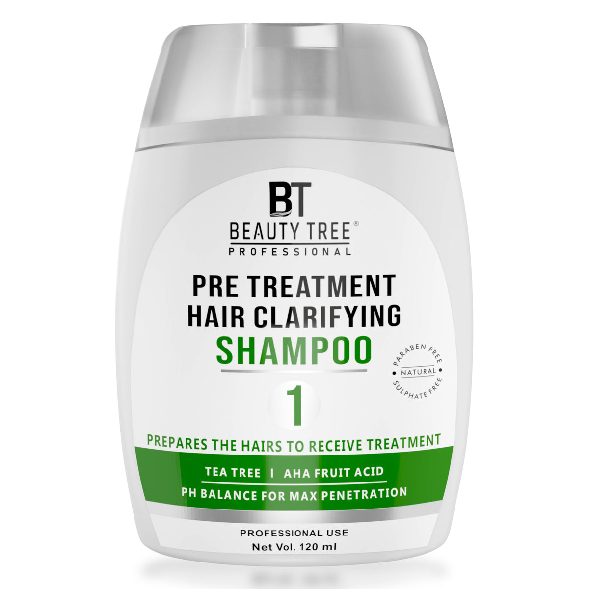 Beauty Tree Pre Treatment Hair Clarifying Shampoo Tea Tree, AHA Fruit Acid, Zinc, Vitamin E & B3 For Deep Hair & Scalp Cleansing For Women & Men 120 ml