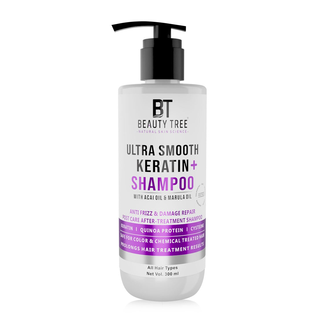 Beauty Tree Ultra Smooth Keratin Plus Cream Hair Shampoo for Dry & Damaged Hair | Shampoo for Strengthening and Repairing Hair, With Wheat Protein, For Men & Women 300 ml