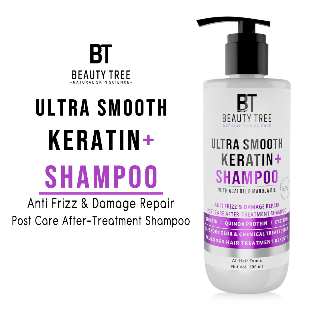 Beauty tree Ultra smooth keratin plus cream Shampoo 300 ml