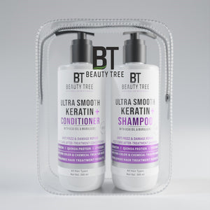 Beauty Tree Ultra Smooth Keratin Plus Cream Shampoo & Hair Conditioner | For Dry & Damaged Hair | for Strengthening and Repairing Hair | With Wheat Protein, For Men & Women Combo Pack 600(300x2) ml