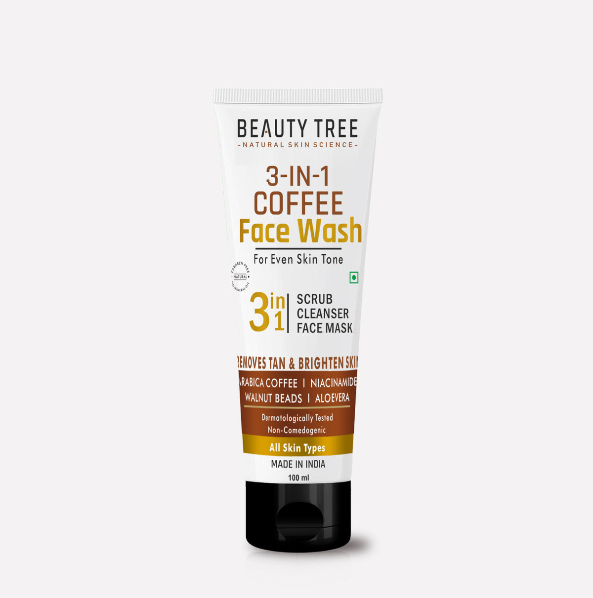 Beauty Tree 3 in1 Coffee Face Wash | De Tan Face Wash | For Tan Removal | For Women & Men 100 ml