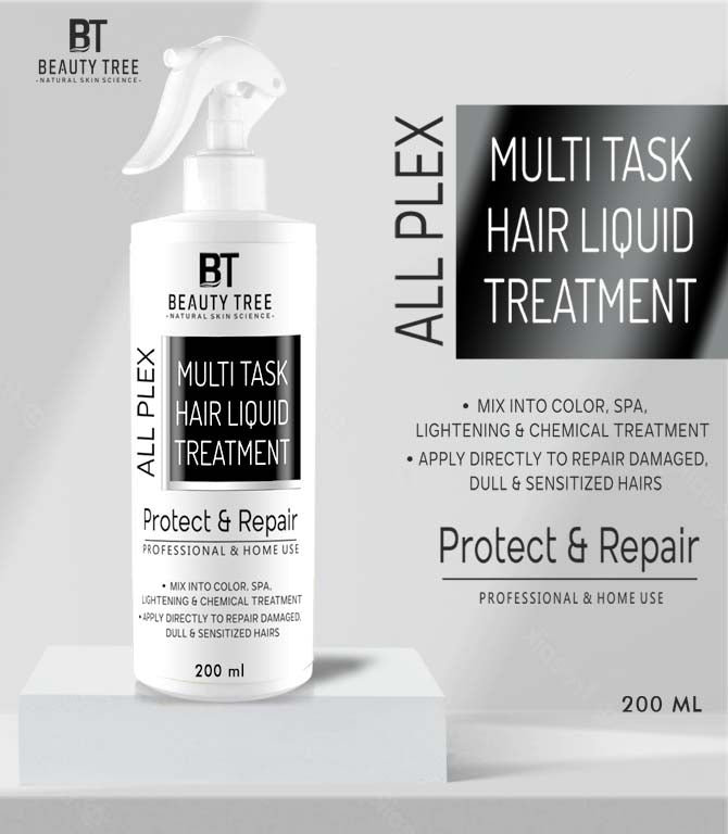 Beauty Tree Multi task Liquid Hair Treatment Protects & Strengthens Hair During Coloring, Lightening, Spa & Hair Straightening Procedure | For Damaged, Dry & Frizzy Hair | For Women & Men 200 ml