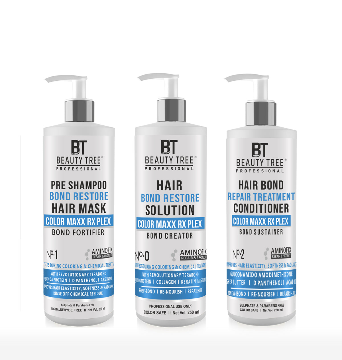 Beauty Tree Professional Color Maxx Rx Hair Bond Treatment, Sustainer & Conditioner Set Pro Treatments For Damaged, Dry & Frizzy Hair | Hair Bond Repair | For Women & Men 750 ml