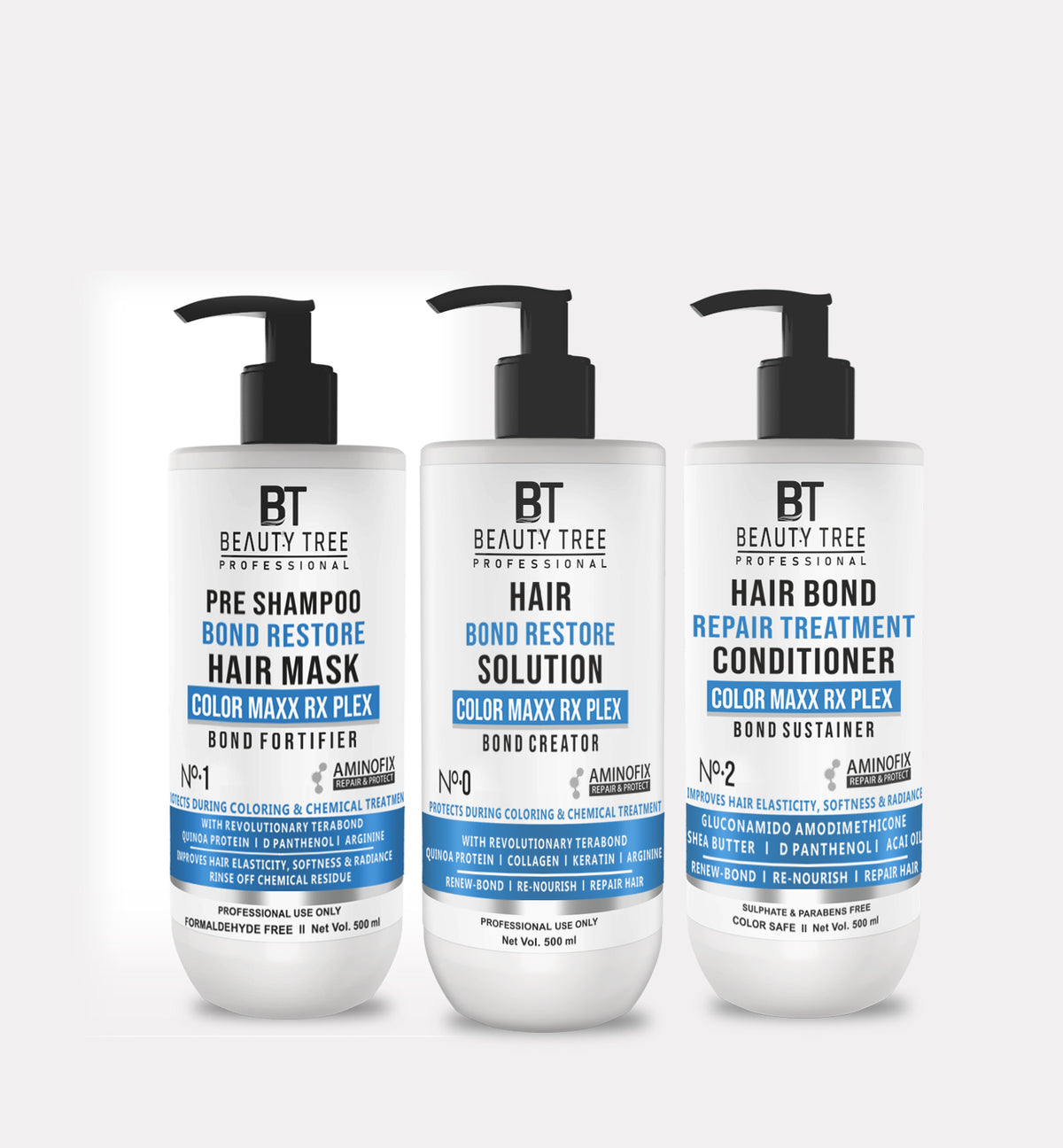 Beauty Tree Professional Color Maxx Rx Hair Bond Treatment, Sustainer & Conditioner Set Pro Treatments For Damaged, Dry & Frizzy Hair | Hair Bond Repair | For Women & Men 1500 ml