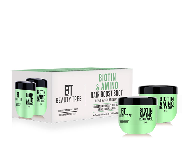 Beauty Tree Professional Biotin & Amino Repair Mask + Hair Boost Complete Hair Repair Treatment | For Salon Smooth Straight Hair | For Men and Women (35+35) 70 ml