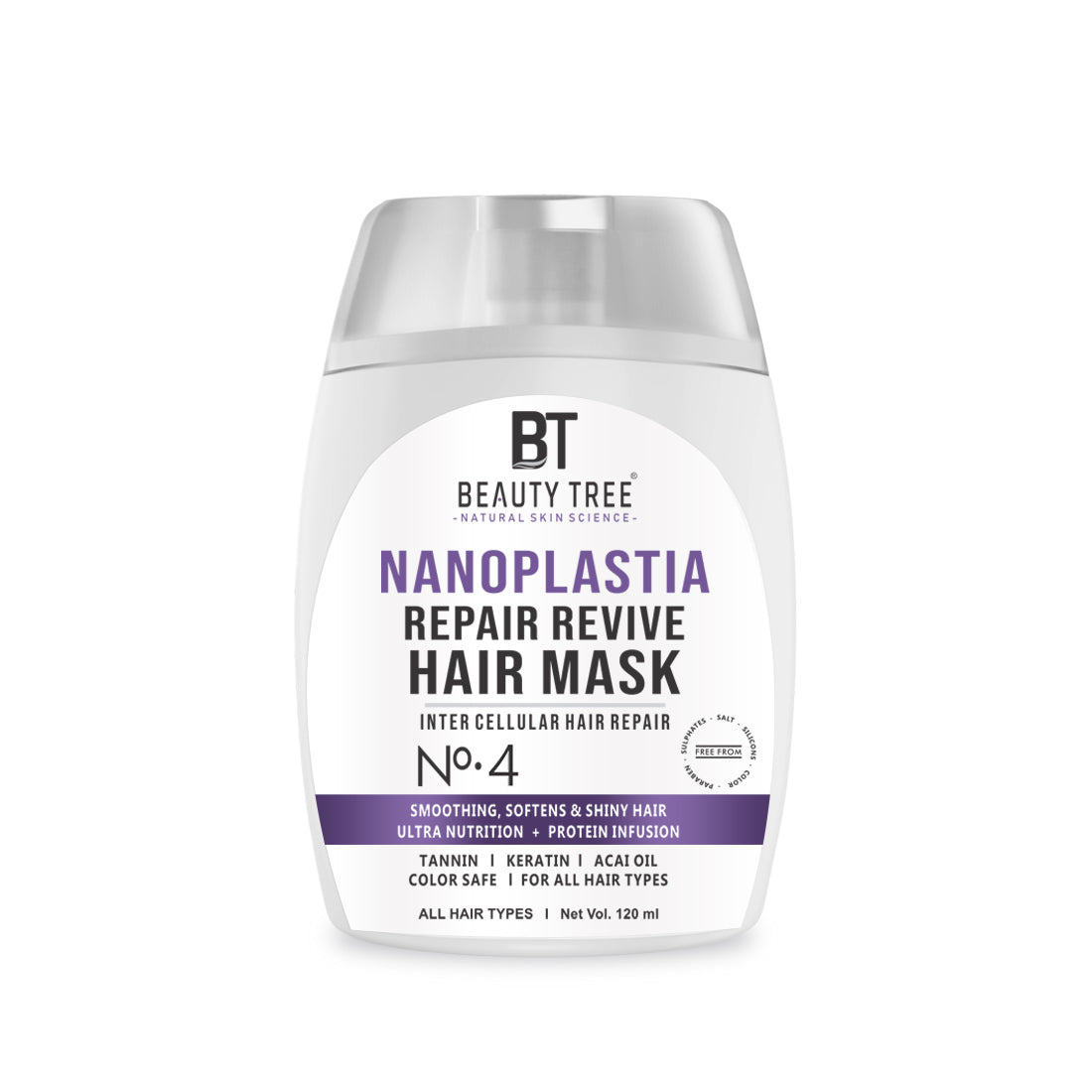 Beauty Tree Nano Plastia Repair Hair Mask With Tannin, Acai Fruit Oil For Deep Hydration, Nutrition For Dry Frizzy & Damaged Hair Repair | For Women & Men 120 ml