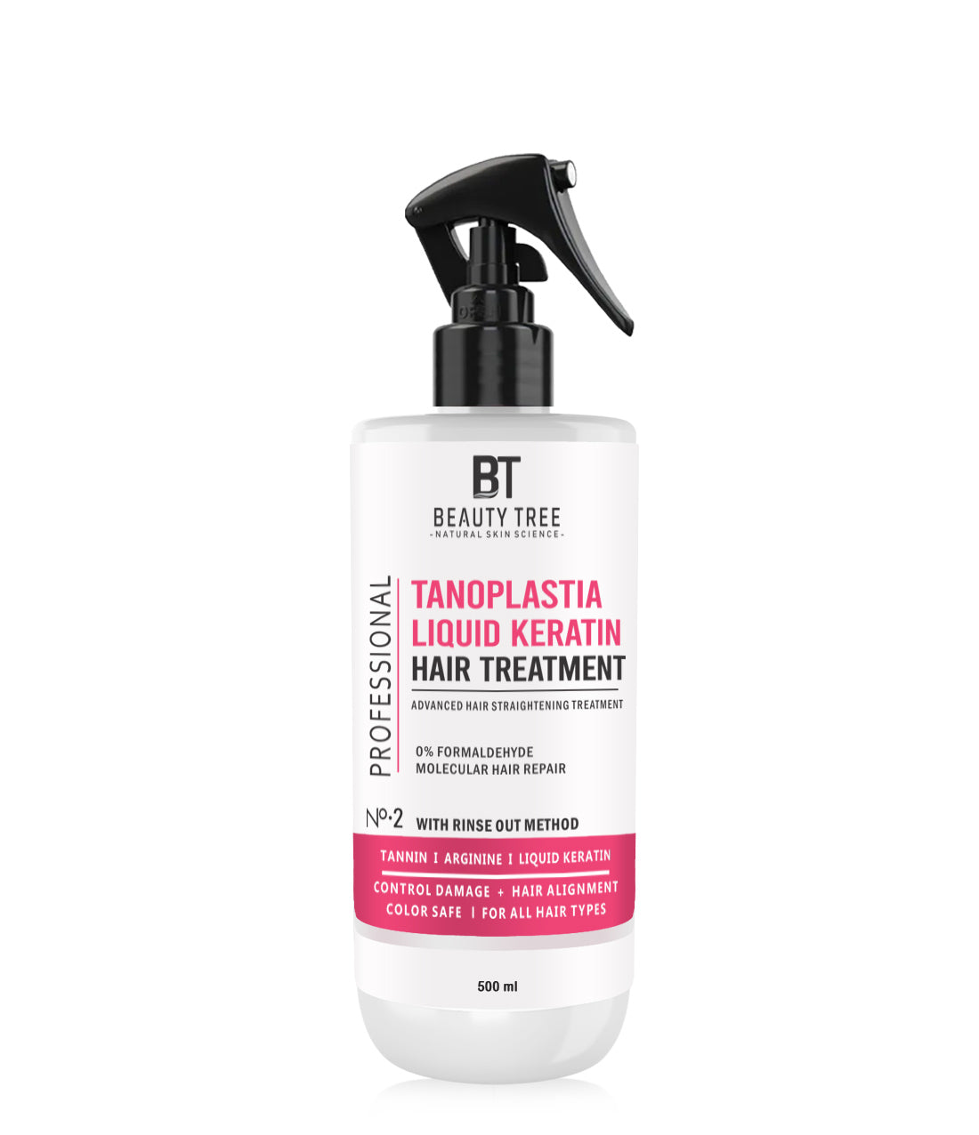 Beauty Tree Professional Tanoplastia Liquid Keratin Hair Treatment No.2 With Tanin, Arginine & Liquid Keratin For Give Smoother, Shinier Hair | For Men and Women 500 ml