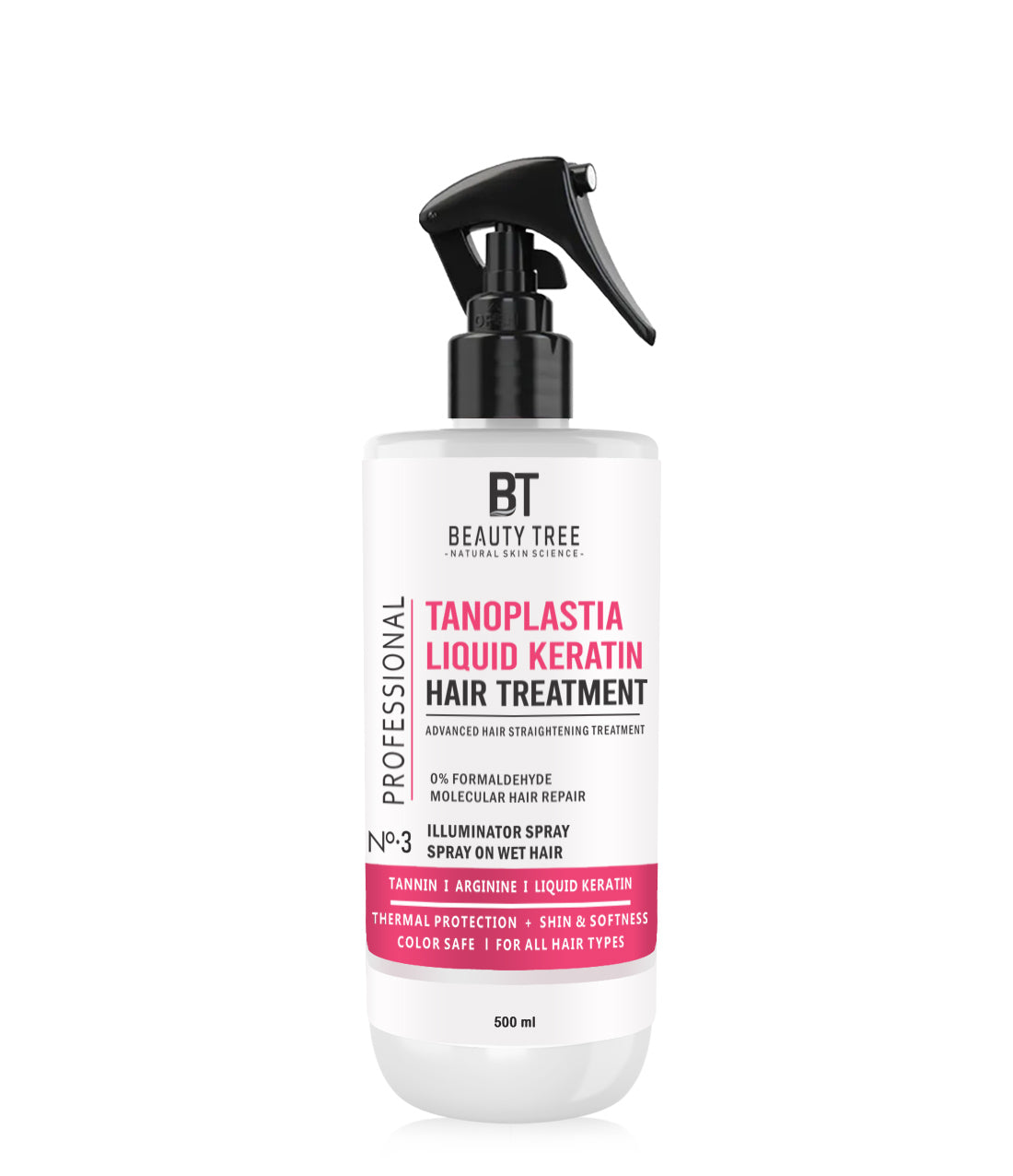 Beauty Tree Professional Tanin Enzyme Liquid Keratin Hair Treatment Home Therapy No.3 With Tanin, Arginine & Liquid Keratin For Salon Smooth Straight Hair | For Men and Women 500 ml