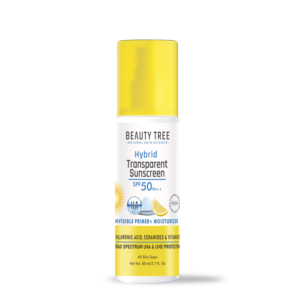 Beauty tree Glow + Dewy Transparent Sunscreen with SPF 50 ++ With Hyaluronic Acid, Ceramide | For Hydration and Protects Skin from Sun Damage | Invisible Sunscreen Gel | For Women & Men 50 ml
