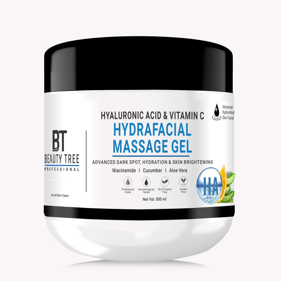 Beauty Tree Vitamin C + Hyluronic Acid Hydra Facial Massage Gel For Glowing Skin With Hyaluronic Acid, Vitamin-C for Anti Aging Skin | For Women & Men 500 ml