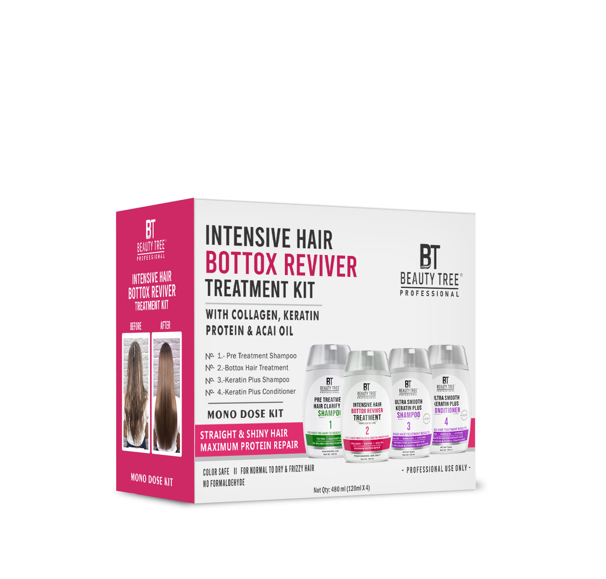 Beauty Tree Intensive Hair Bottox Reviver Treatment Formaldehyde free, Professional Hair treatment for Hair Repair, Shine & Straight hair mono kit 480 ml