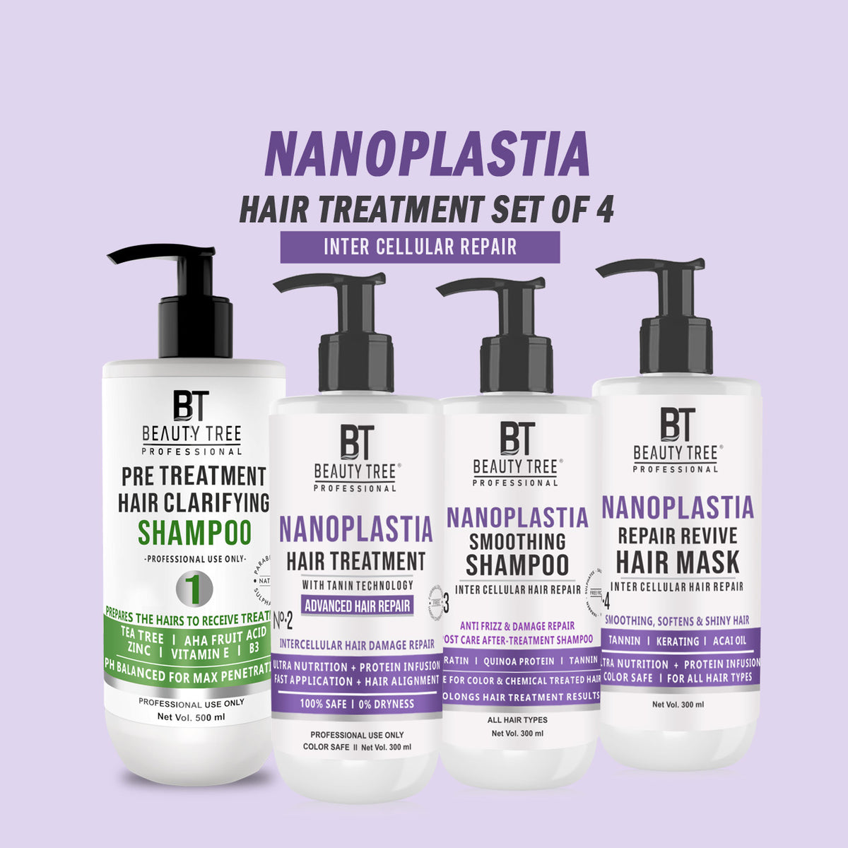 Nanoplastia Hair Repair Treatment set For Dry Frizzy &amp; Damaged Hair Repair of (4x300 ml)