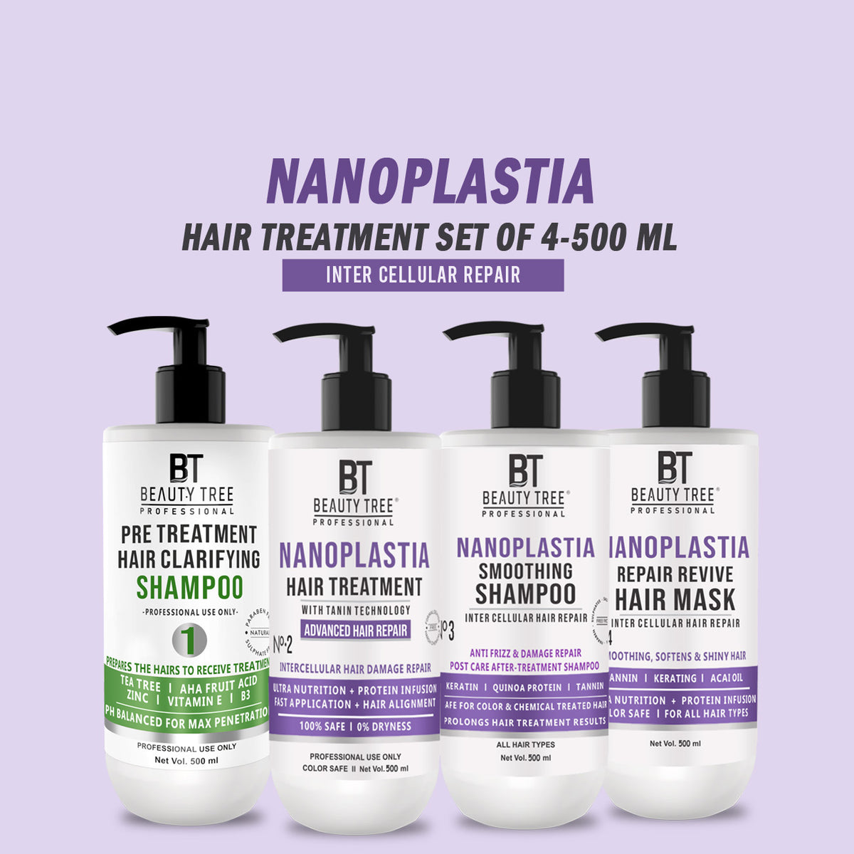 Nanoplastia Hair Repair Treatment set For Dry Frizzy & Damaged Hair Repair of (4x500 ml) 