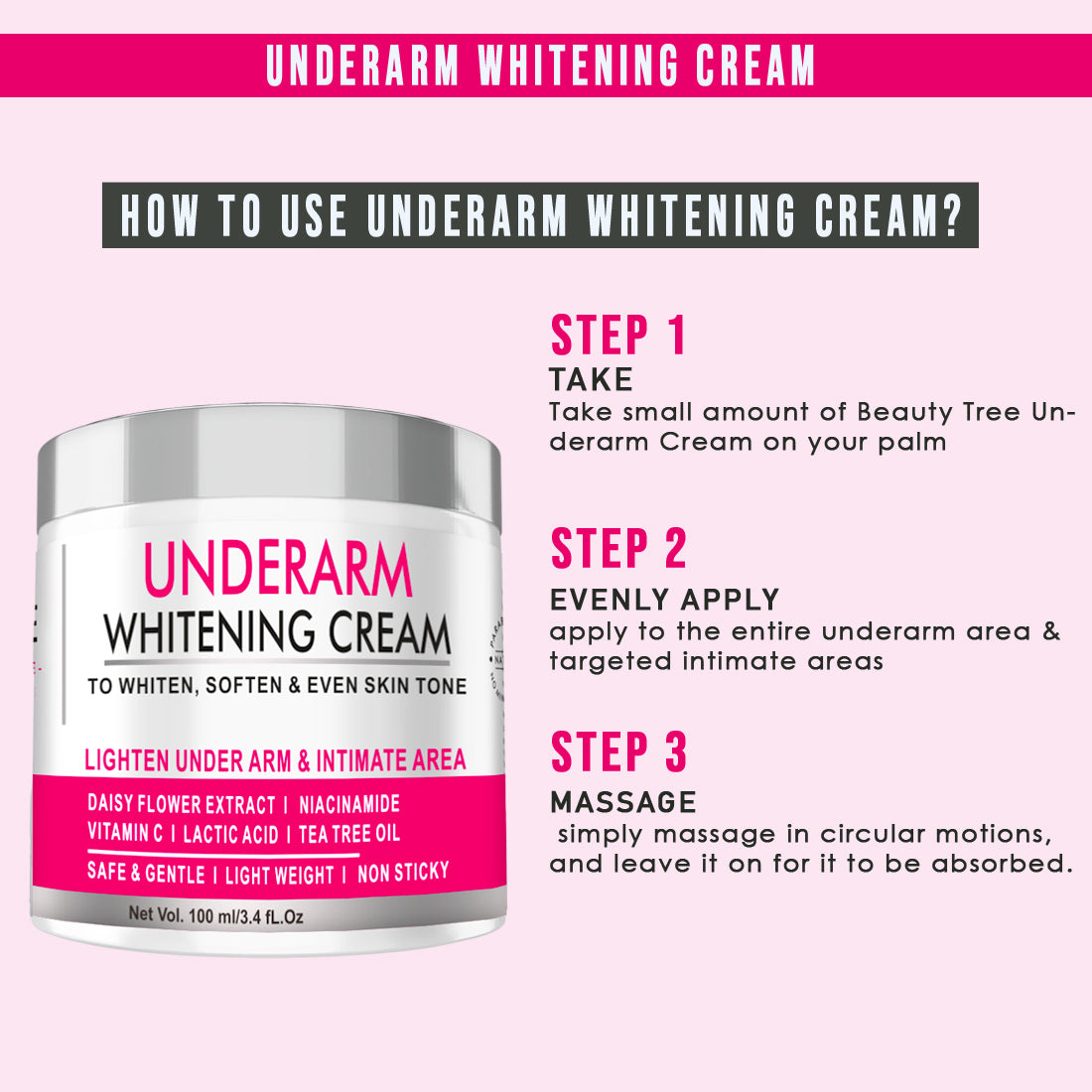 Beauty tree Under Arm Whitening Cream for Lightening Underarm and Intimate Area 100 ml