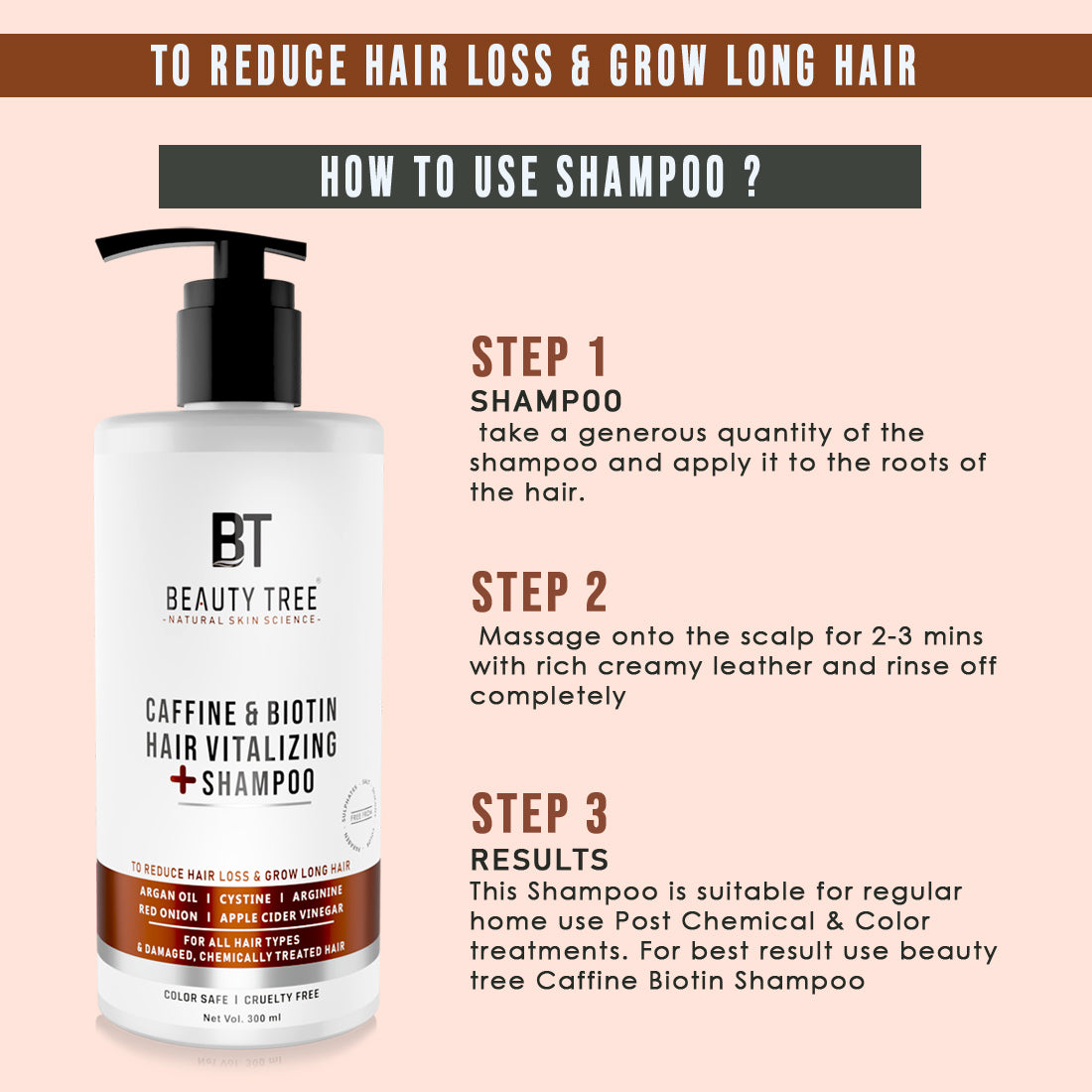 Beauty Tree Caffeine Biotin Hair Vitalizing Shampoo With Biotin & Onion Extract Reduces hair fall, promotes hair growth 300 ml