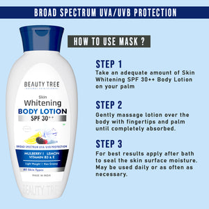 Beauty Tree Whitening Body Lotion SPF 30++ Body Lotion Mulberry, Lemon oil & Vitamin E & B3 for Skin Lightening 400 ml