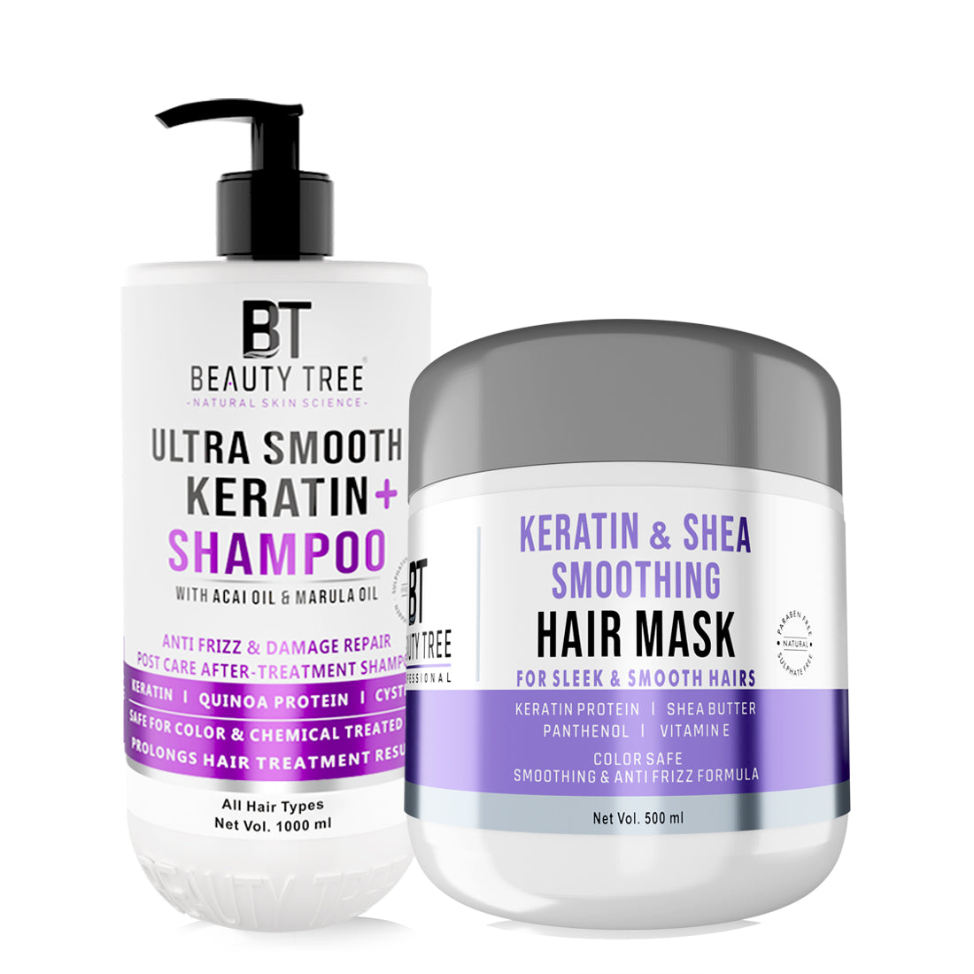 Beauty Tree Ultra Smooth Keratin Plus Cream Hair Shampoo for Dry & Damaged Hair | Shampoo for Strengthening and Repairing Hair, With Wheat Protein, For Men & Women 1000 ml