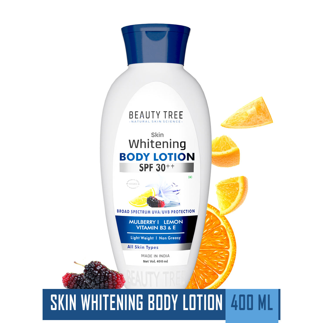 Beauty Tree Whitening Body Lotion SPF 30++ Body Lotion Mulberry, Lemon oil & Vitamin E & B3 for Skin Lightening 400 ml