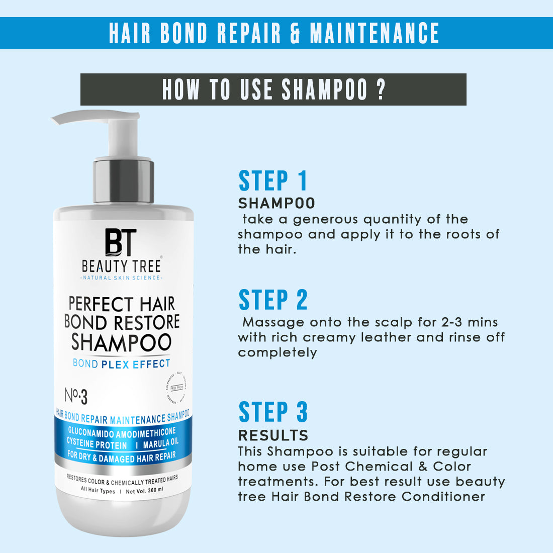 Beauty tree Perfect Hair Bond Restore Shampoo With Arginine & Hair Amino Acid to Repair Damaged Hair bond 300 ML