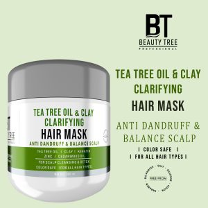 Beauty Tree Professional Tea Tree Oil and Clay Hair Mask Anti Dandruff hair mask, removes buid up and flakes, deep conditioning, 500 ml