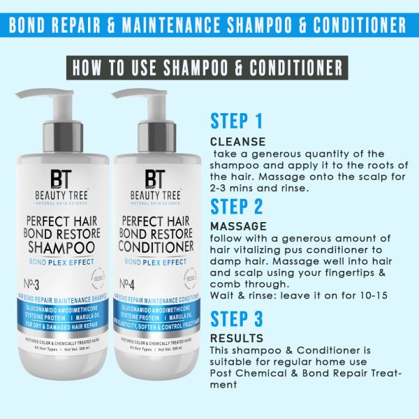 Beauty Tree Perfect Hair Bond Restore Shampoo & Conditioner With Arginine & Hair Amino Acid to Repair Damaged Hair bond 600(300X2) ml