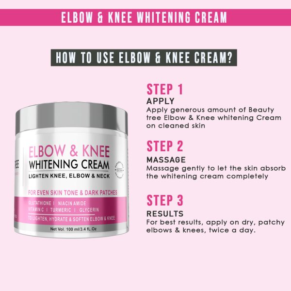 Beauty Tree Elbow and Knee Whitening Cream with Glutathione, Vitamin C & Turmeric oil for dark knees and elbows 100 ml