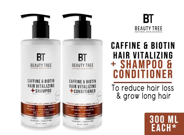 Beauty Tree Caffeine Biotin Hair Vitalizing Shampoo & Conditioner With Biotin & Onion Extract Reduces hair fall, promotes hair growth 600(300X2) ml