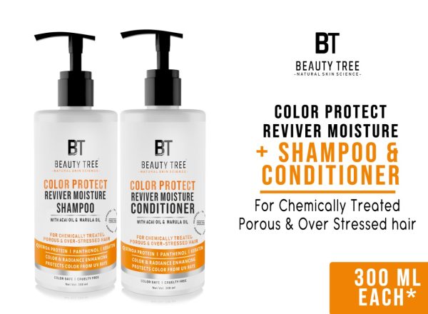 Beauty Tree Color Protect Reviver Moisture Shampoo & Conditioner 600 With Quinoa Protein, Acai & Marula oil to Protect Color & Repair Damaged Hair (300X2)ml