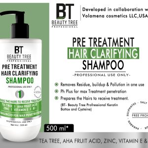Beauty Tree Pre Treatment Hair Clarifying Shampoo STEP1 with Tea tree, AHA Fruit Acid , Zinc, Vitamin E & B3 For Deep Hair & Scalp Cleansing 500 ml