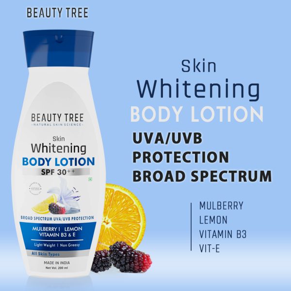 Beauty tree Skin Whitening Body Lotion with SPF 30 ++, Mulberry, Lemon For Whitening Skin Tone 200ml