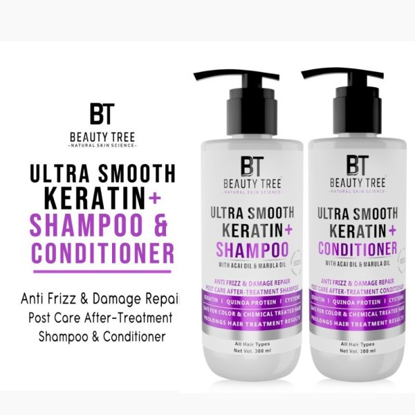 Beauty tree Ultra smooth keratin plus cream Shampoo & Conditioner 600 (300X2) ml