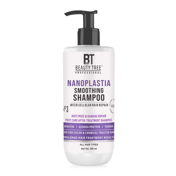 Beauty Tree Nanoplastia Smoothing Hair Shampoo With Hydrolyzed Keratin, Acai Oil, Marula Oil For Dry Frizzy & Damaged Hair Repair | For Women & Men 300 ml