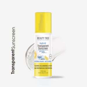 Beauty tree Glow + Dewy invisible Transparent sunscreen with SPF 50 ++ With hyaluronic acid, Ceramide For hydration, skin soothing and protects skin from sun damage 80 ml