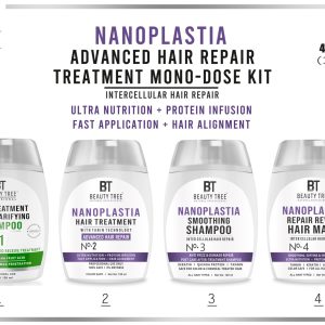 Beauty Tree Nanoplatia Hair Treatment With Tanin Technology Marula & Acai Oil Mono Dose Kit With Tannin, Acai Fruit oil, collagen, ketain For straighten and strengthen your hair 480 ml(120mlX4)