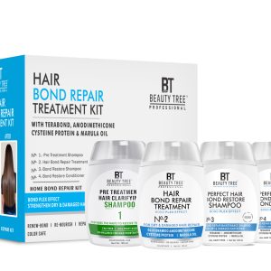 Beauty Tree Hair Bond Repair Treatment Home Care Mono Kit with With Terabond & Amodimethicone Glucon Amodimethicone, Cysteine Protein for stronger, flexible hairs. 480 ml(120mlX4)